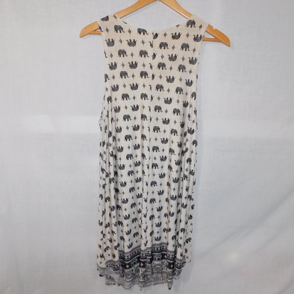 Moa USA Womens X1 ( 1XL ) Cream Black Elephant Print A Line Tank boho Dress - Picture 7 of 8